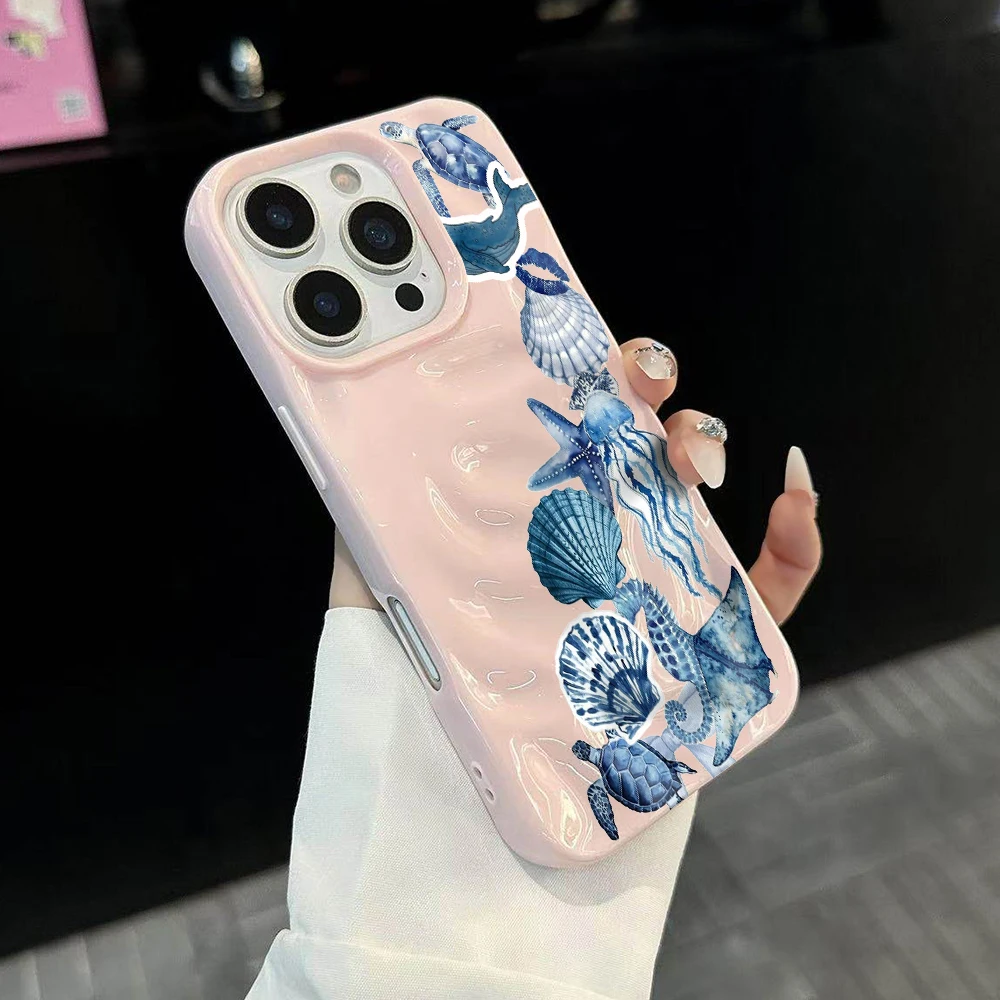 Stilvolle Handyhülle mit Meerestiermuster für iPhone 17 16 15 14 13 12 11 Pro Max 14 Plus 17Air, Faltenwellen-Design, weiche Silikonhülle – Detail 3