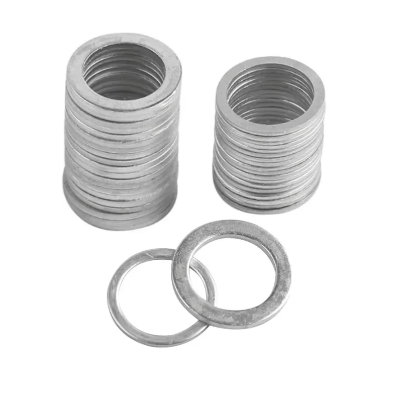 30/50pcs Aluminum Flat Washers M4-M26 Sealing Gaskets Shims Oil Seal Accessories, Suitable for Oil/Water/Fuel Connections