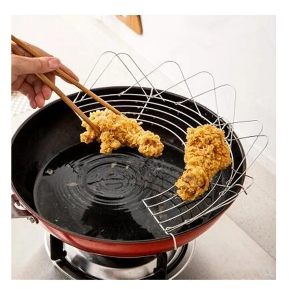New Foldable Filter Oil Rack Stainless Steel with Fence Frying Rack Semicircle Steaming Drain Oil Holder for Frying