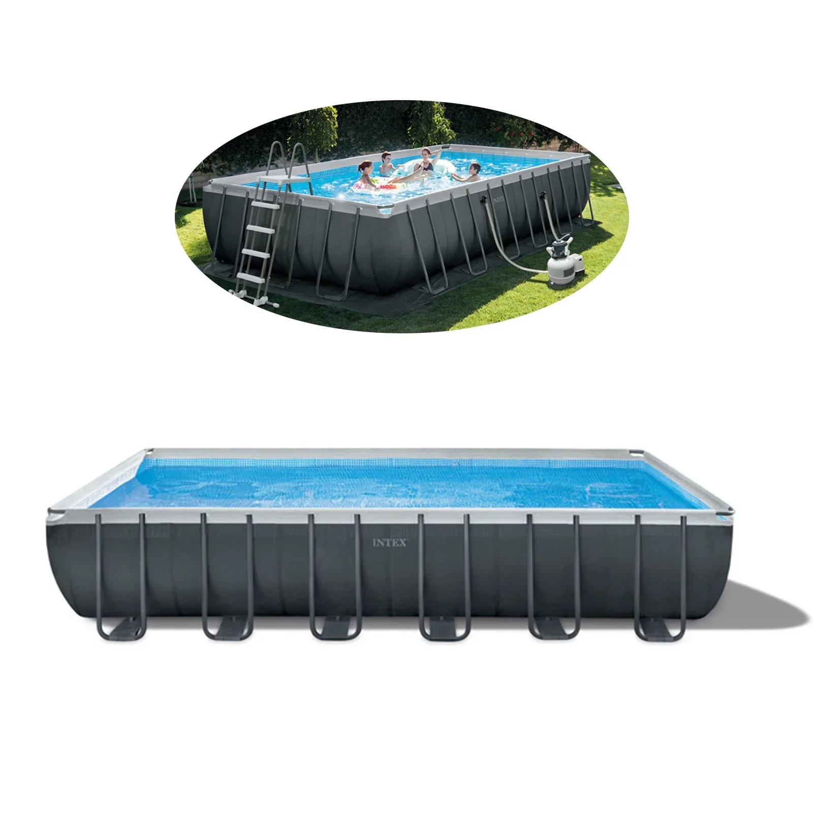 Intex 26368  24FT  7.3m Large Rectangular Steel Frame  Swimming  Pool Set to buy with sand filter pump