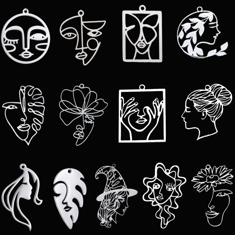 3pcs DIY Vintage Earrings Flower Leaf Picasso Abstract Art Lady Face Stainless Steel Pendant Charms for Jewelry Making Bracelets