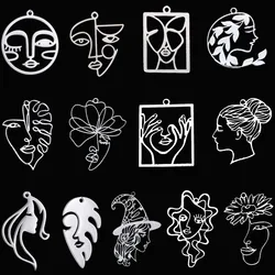 3pcs DIY Vintage Earrings Flower Leaf Picasso Abstract Art Lady Face Stainless Steel Pendant Charms for Jewelry Making Bracelets