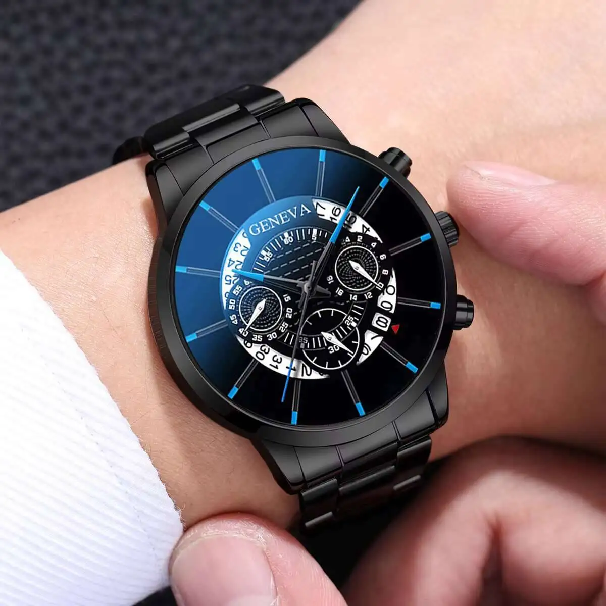 2PCS/Set Luxury Men Business Watches Fashion Male's Analog Quartz Watch Leather Bracelet Set Relogio Masculino（Without Box