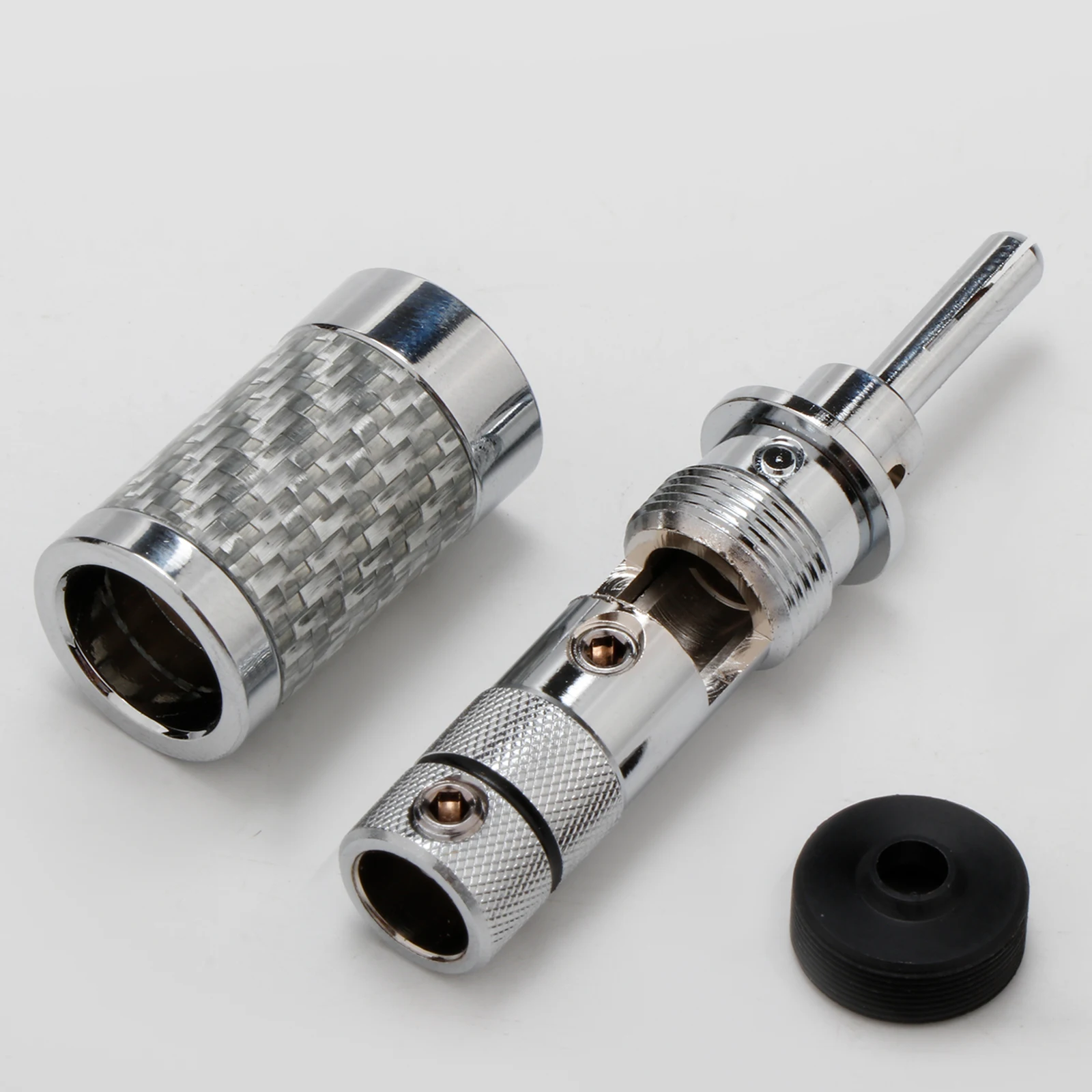 Hifi-Audiostecker, Bananenstecker mit rhodiniertem, schwarzem Kohlefaseranschluss, Lautsprecherkabel, männlich, 9 mm – Detail 6