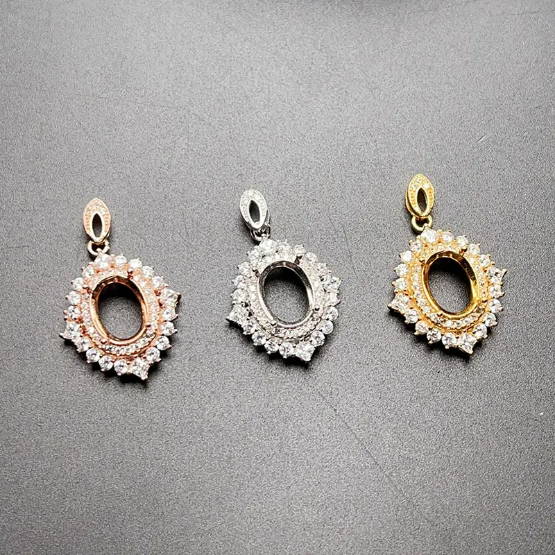 High Quality 925 Silver Pendant Setting 7mm*9mm Oval Gemstone Necklace Pendant with Thick Gold Plating