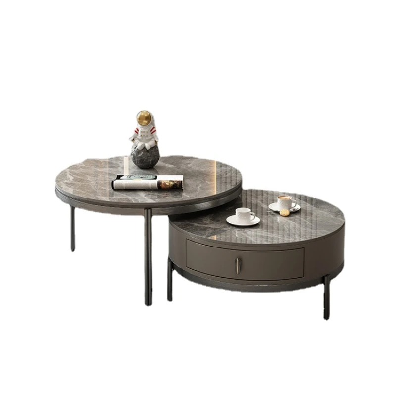 

PQF Minimalist Stone Plate Coffee Table Small Apartment Retractable round Tea Table Tea Table