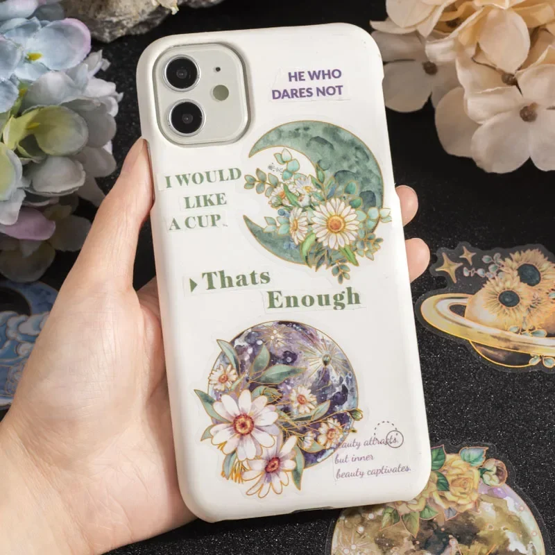 10Sheets Laser Gold Bronzing Planet Sticker Butterfly star Transformation Material Planner School Base Scrapbook Daily