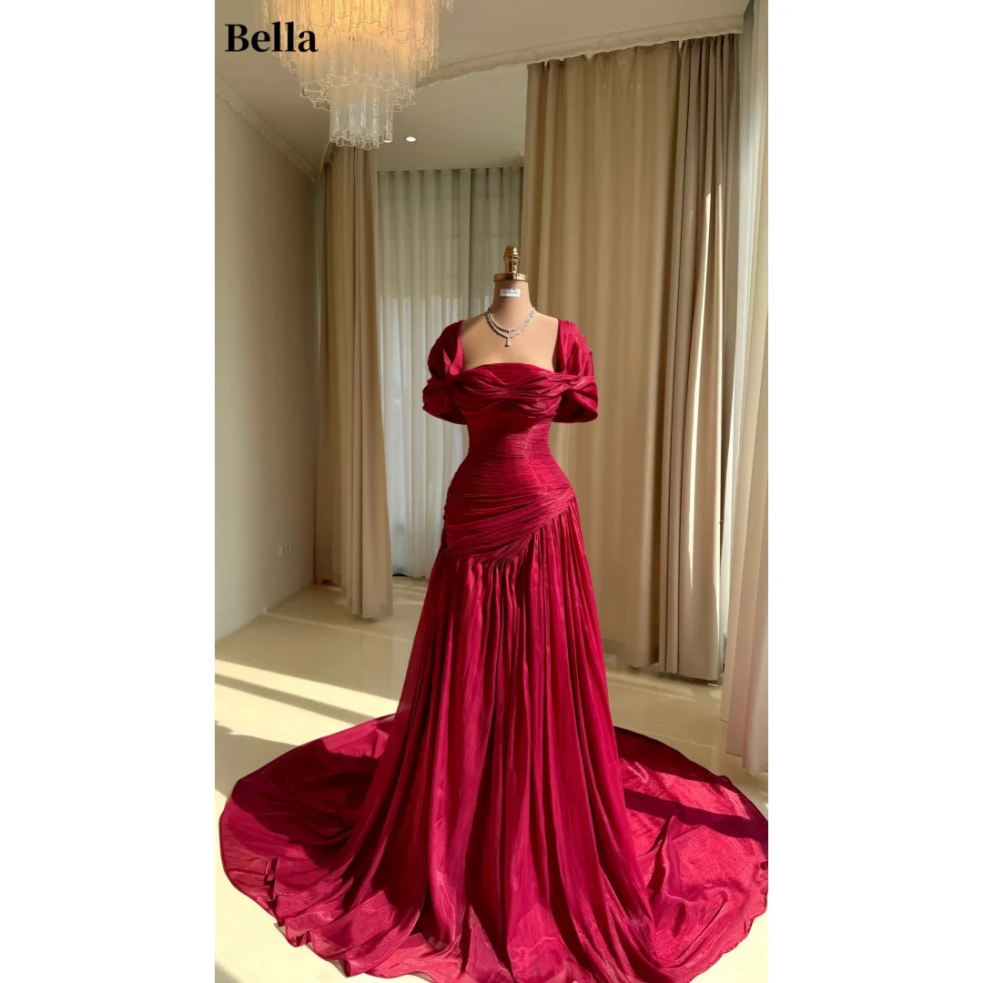 Bella Customized Short Flounce Sleeves Prom Dress Multilayer Pleats vestidos de noche Waist Cinching Ruched Evening Dresses 2026