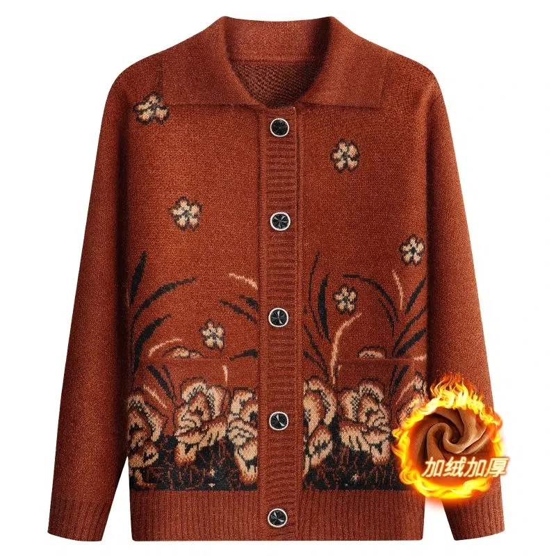 Maglione nonna anziana 2023 nuova primavera autunno Cardigan lavorato a maglia giacca maglione aggiungi velluto addensare inverno donna maglieria top