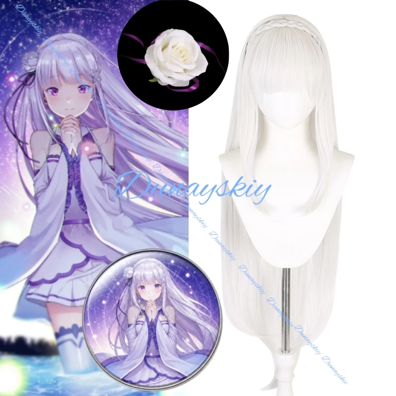 Аниме Re:Zero — Жизнь в другом мире с нуля, парик для косплея Эмилии, аксессуары для костюмов, женское платье, головной убор, для Хэллоуина, Лолита