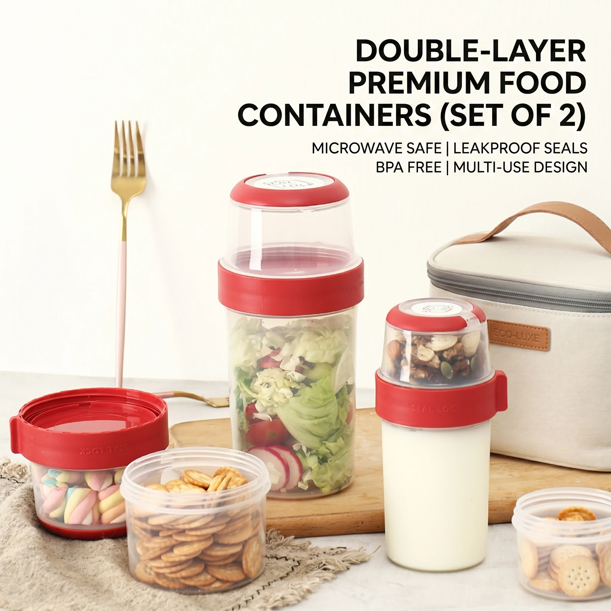 300/480/670/870/1070ML Oatmeal Nut Yogurt Salad Cup Food Storage Box Seal Container Set 2-layer Crisper Cup Sauce Cup Lunch Box