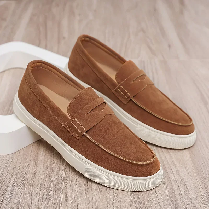 Vintage Suede Penny Loafers for Men Slip On Flat Casual Shoes Fashion Lightweight Platform Walking Loafer Sneakers Daily