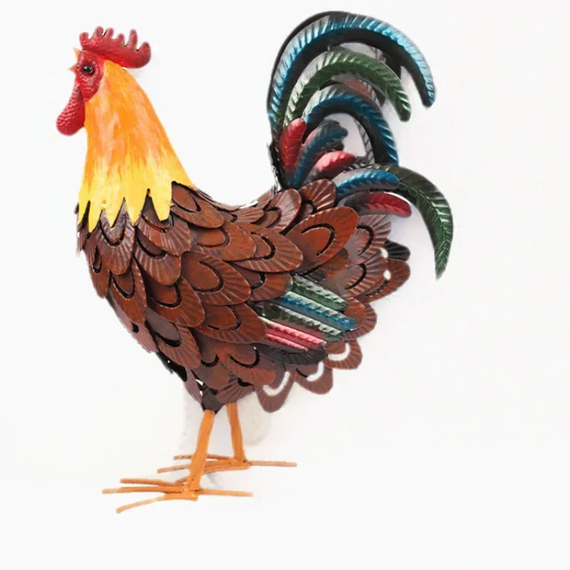 Wrought iron creative home ornament outdoor courtyard poultry rooster model metal craft gift fortune auspicious