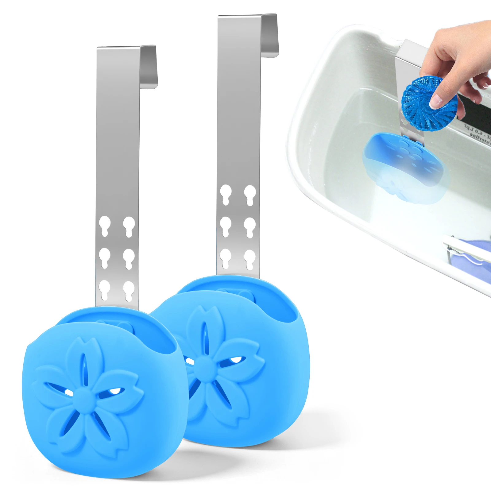 2Pcs Toilet Tank Cleaning Tablet Holder Adjustable Hanging Toilet Tank Bleach Tablet Bracket Bathroom Toilet Tank Hook Holder