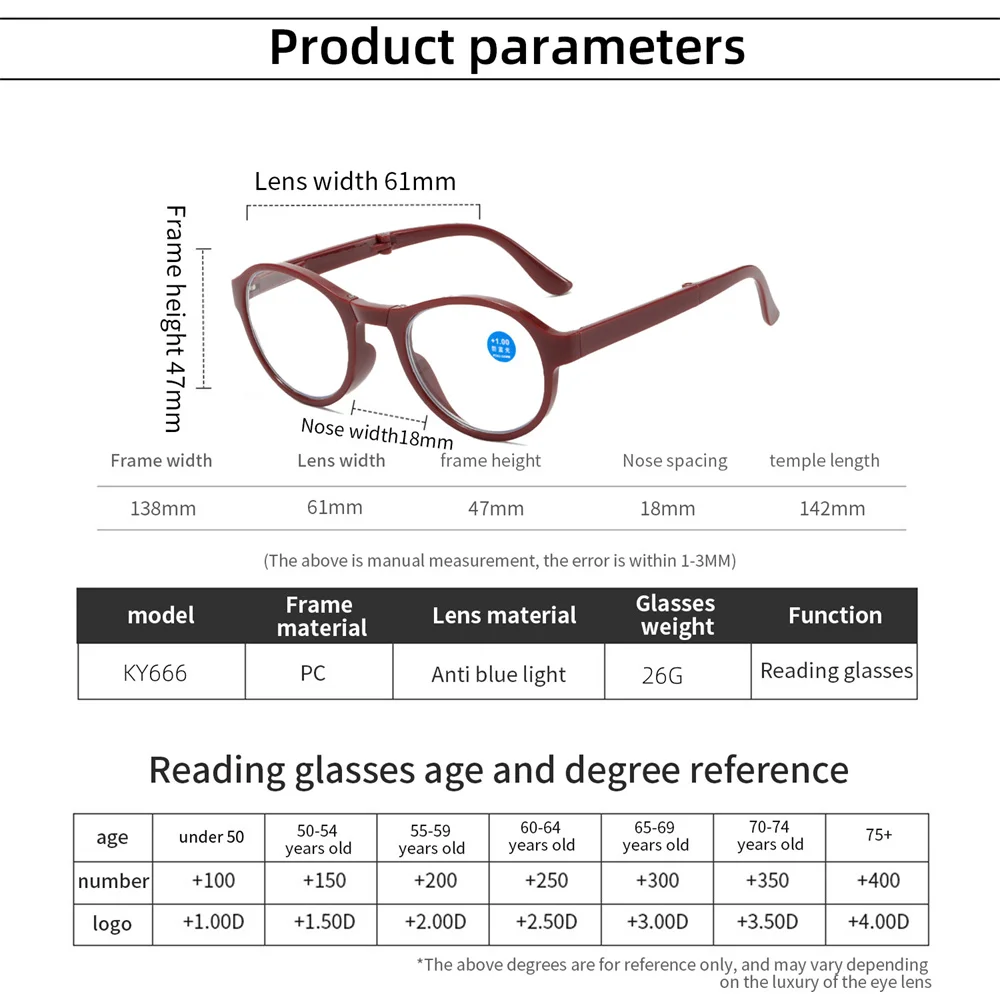 Elbru New Folding occhiali da presbite donna uomo HD Fashion Old-vision occhiali da lettura anziani Anti-blue Light Hyperopia Eyewear