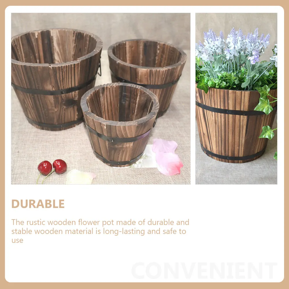 

Wooden Flower Pot Medium Size Plant Barrel with Handles for Garden Decor Wood Planter Suitable for Succulents