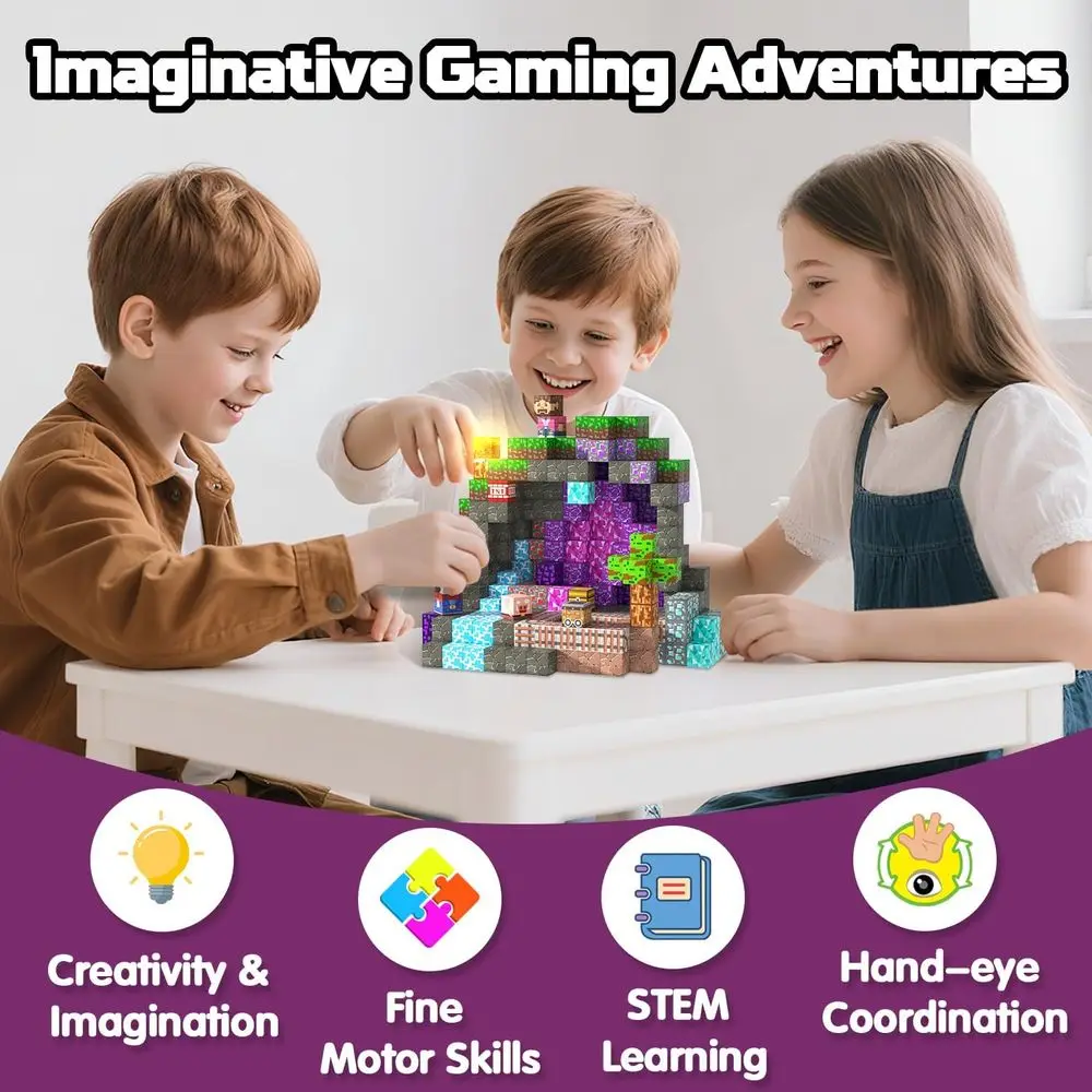 Light-Up 150-Piece Magnetic Building Blocks Set for Kids, STEM-Inspired Sensory Toy, Suitable for Ages 3+, Ideal Christmas or Bi