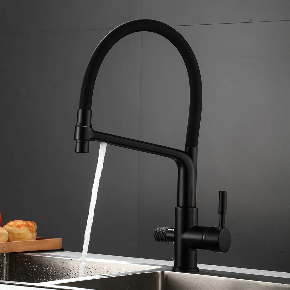 الحديثة المزدوج مقبض ثقب واحد صنبور المياه الساخنة والباردة مرنة سيليكون خرطوم سحب صنبور المطبخ