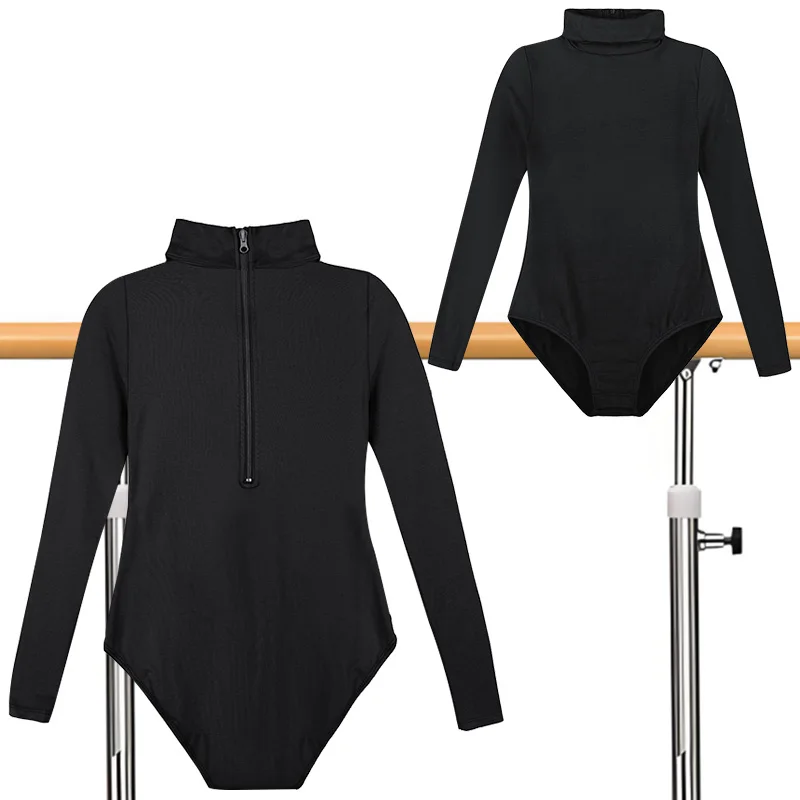 Girl Team Basic Turtleneck Long Sleeve Ballet Dance Leotards for Girl Gymnastic Dance Tops with Durable Snaps and Zipper Back