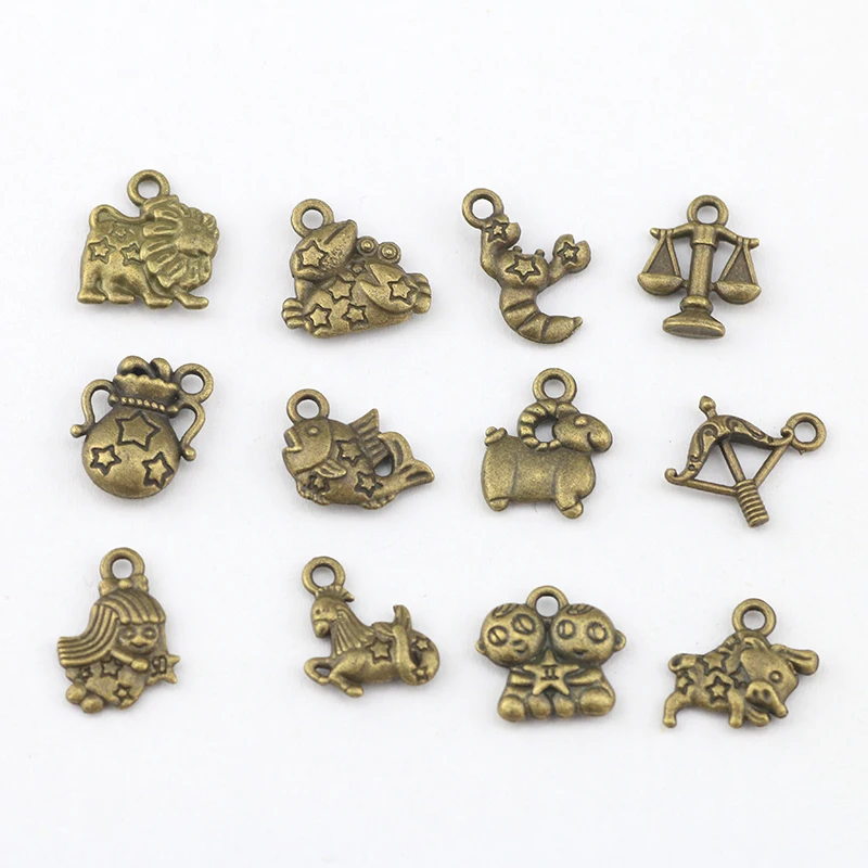 12Pcs Mixed Color Star Zodiac Sign Tibetan Mixed Charms Zinc Alloy Pendant Accessory For DIY Bracelet Necklace Jewelry Making