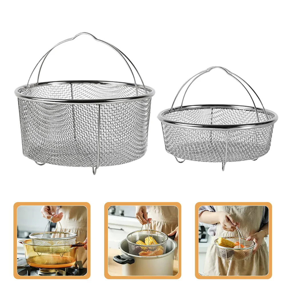 

2pcs Handheld Steam Basket Stainless Steel Kitchen Strainer Bowl For Frying Steaming French Fries Chicken Fish Vegetables