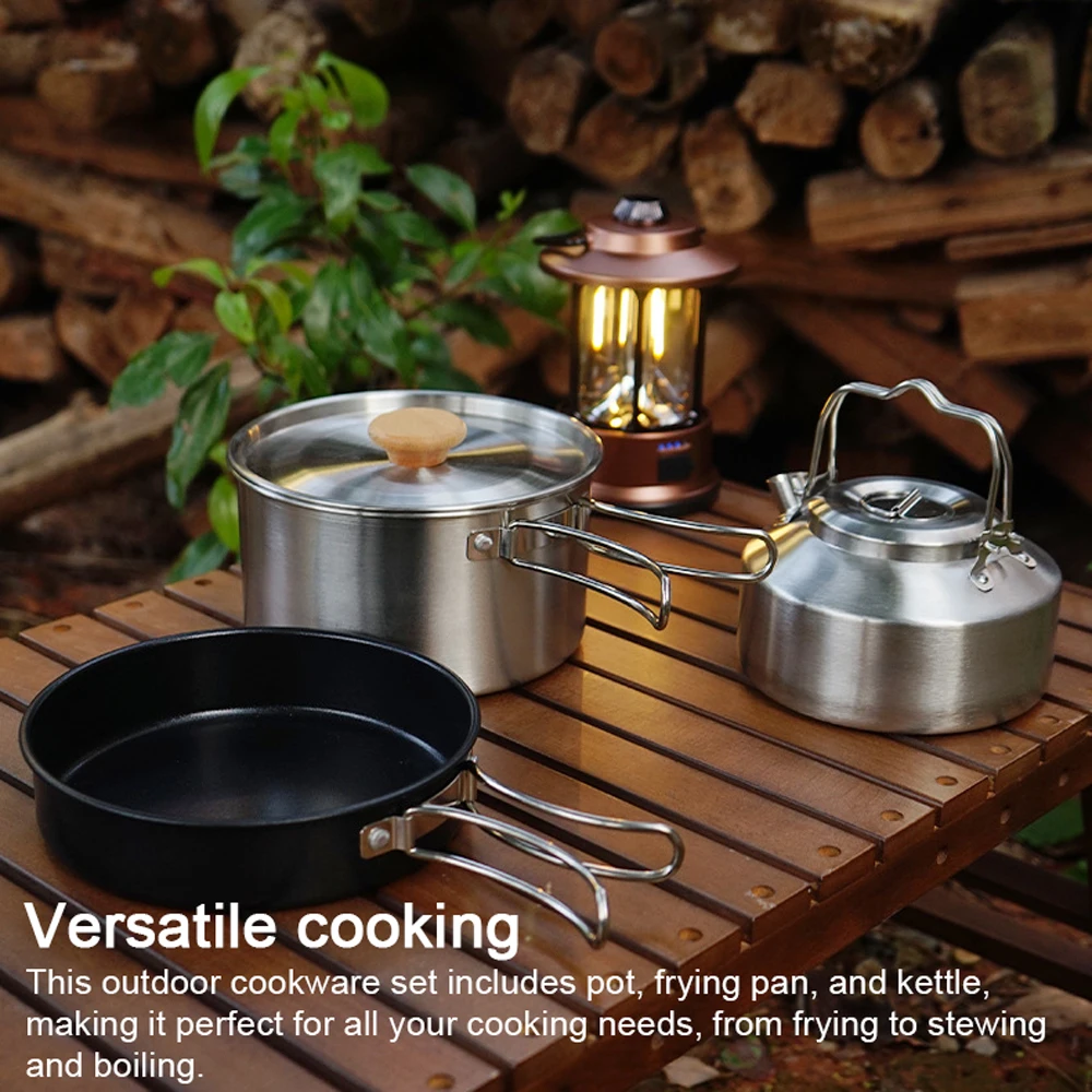 

Camping Hiking Cookware Set Outdoor Portable Picnic Cookware Kit Stainless Steel Pot Frying Pan Kettle Travel Cooking Accessory