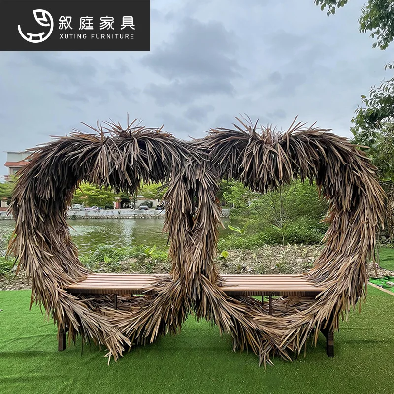 Outdoor garden courtyard creative rattan heart-shaped bed furniture outdoor scenic wedding shooting props bird's nest