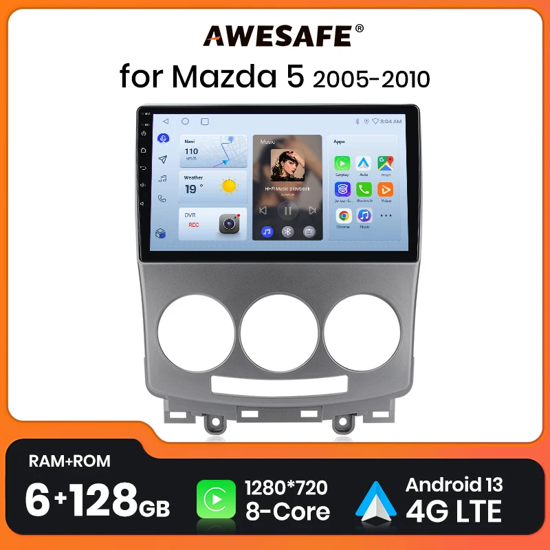 

AWESAFE беспроводной CarPlay Android 13 радио для Mazda 5 2005 2006 2007 2008 - 2010 GPS Навигация стерео автомобильные интеллектуальные системы