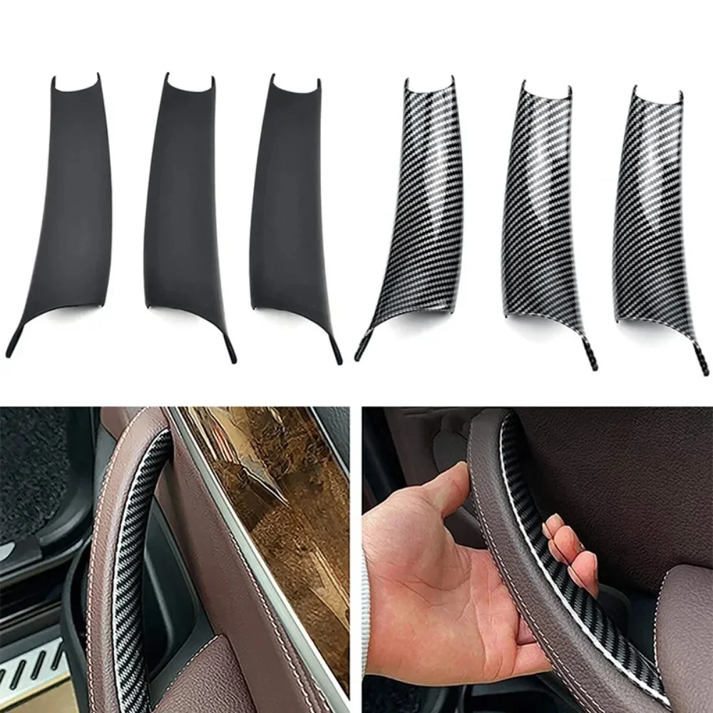 Black Carbon Fiber Pattern LHD RHD 3Pcs/Set car Interior Door Pull Handle Cover For BMW X5 E70 X6 E71 E72 2007-2014