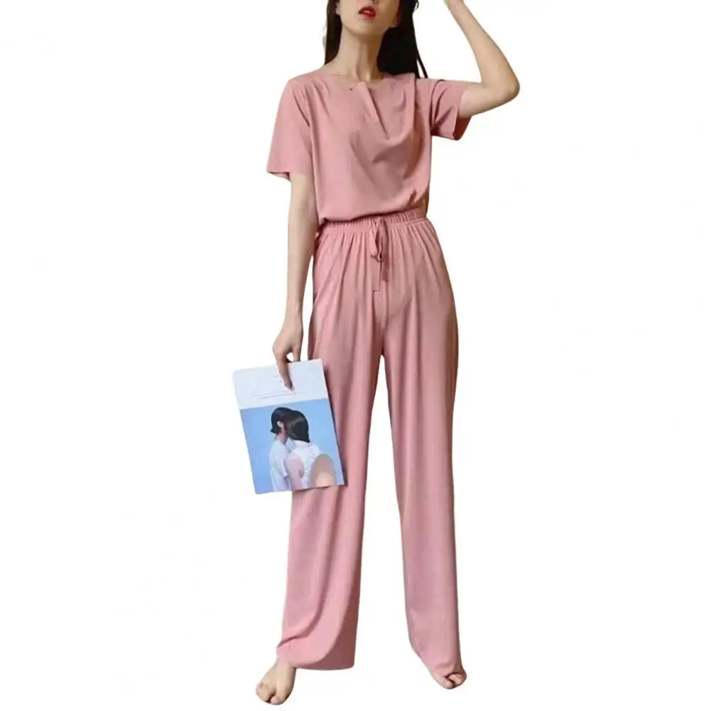 Ice Silk Pajamas Women's Summer Pajama Set with Ice Silk T-shirt Wide Leg Trousers Sleepwear Outfit for Wear Women Summer