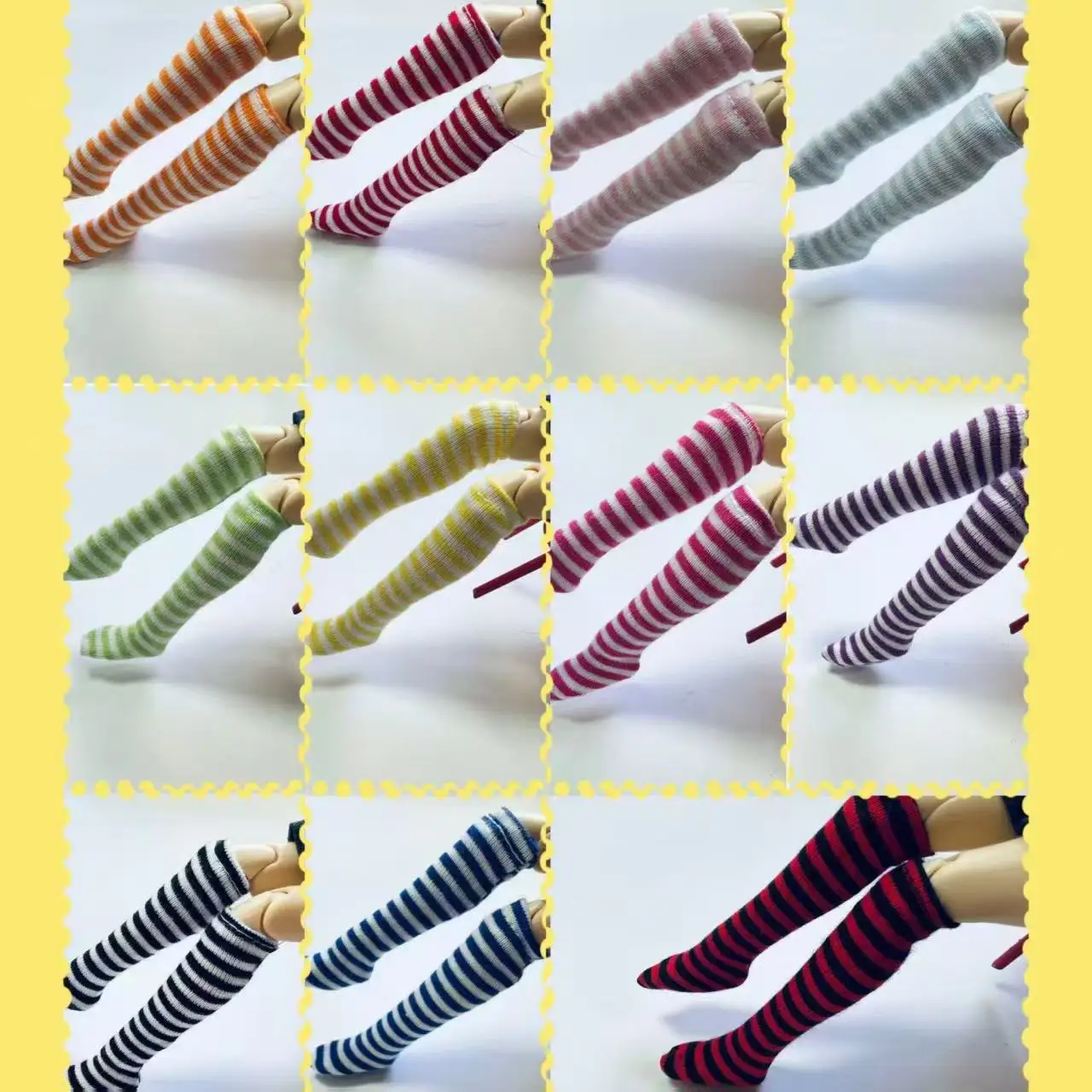 新しい手作り 1 ペアアソートキャンディーカラーストライプニーハイソックスブライス、OB、モモコ、リカちゃん 30 センチメートル 1/6 人形アクセサリー用