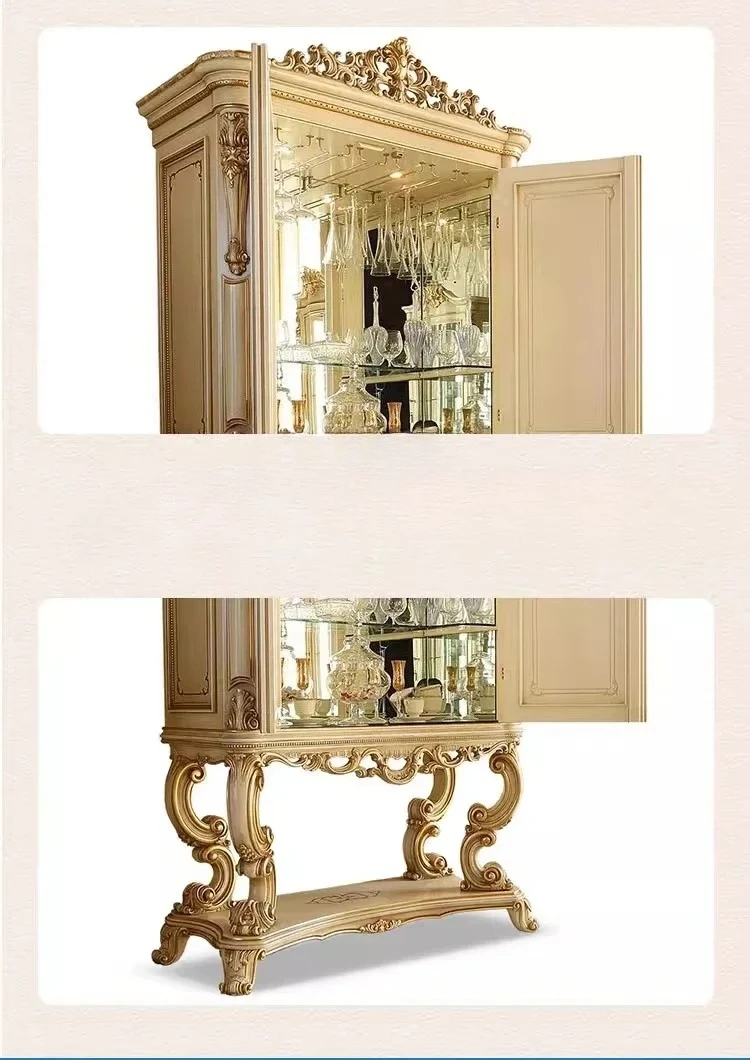 Massivholzschnitzerei Blumen Weinschrank Villa Luxus High-End dekorativer Schrank Wohnzimmer Wand Eingang Spind hoher Kabine