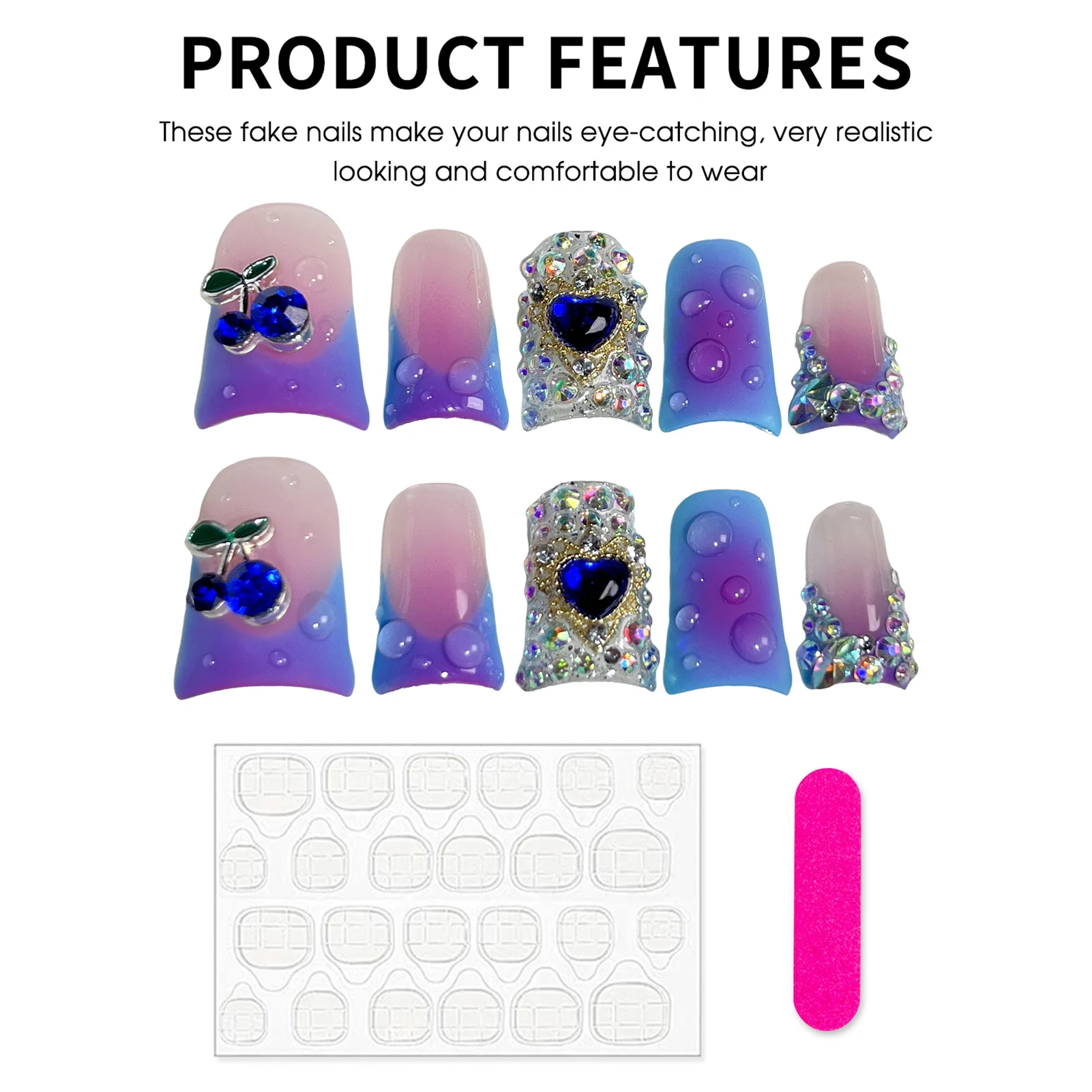 Faux ongles français en forme de bec de canard, faits à la main, à pression courte, 3D, strass complets, décor à la mode, Design artistique, DIY, 10 pièces