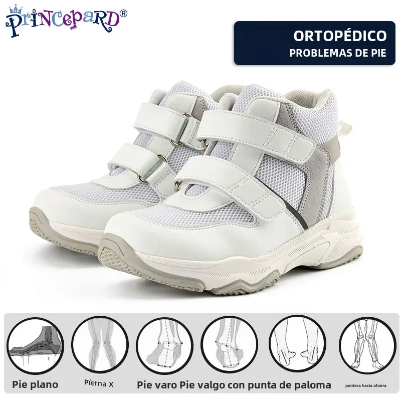 Princepard zapatillas de deporte para niños, zapatos ortopédicos informales de otoño para niños, calzado ortopédico blanco con espalda alta para soporte del arco