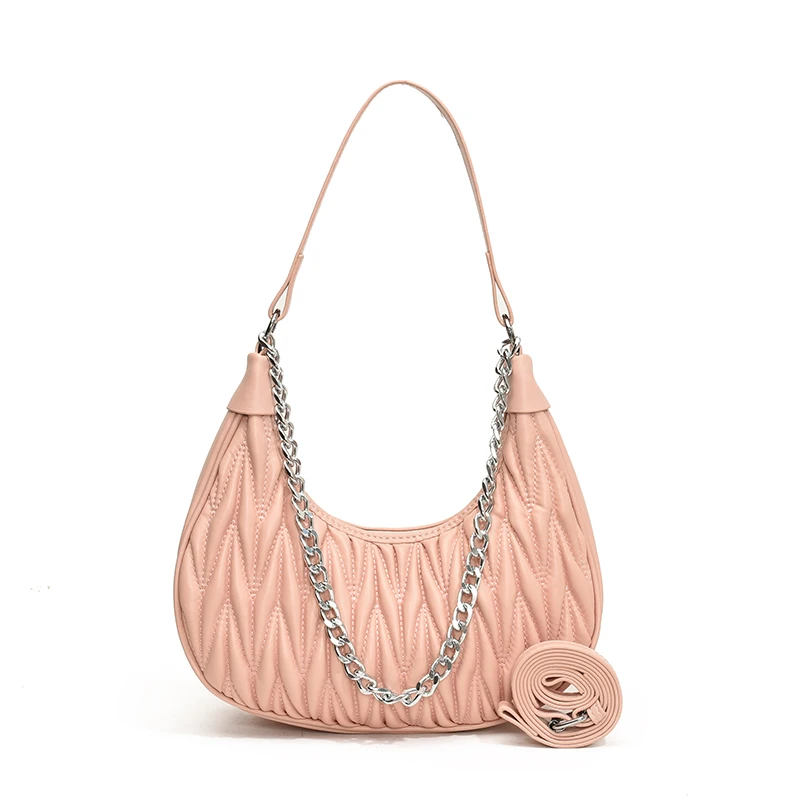 

Women Crescent Underarm Bag PU Leather Fashionable Half Moon Bag Large Capacity Quilted Chain Sling Bag Daily Bag for Ladies