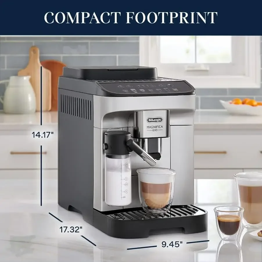 De'Longhi Magnifica Evo avec système LatteCrema, machine entièrement automatique, expresso de haricot à tasse, cappuccino et glacé, fournitures de cuisine