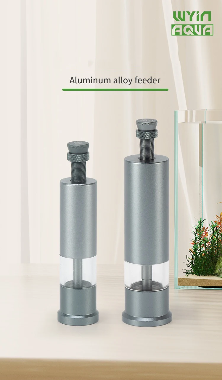 Handgehaltener Aquarium-Futterautomat mit Fingerdruck aus Aluminiumlegierung, DIY Mini Kleinmengen-Quantitative Futterabgabe für Fische – Detail 1