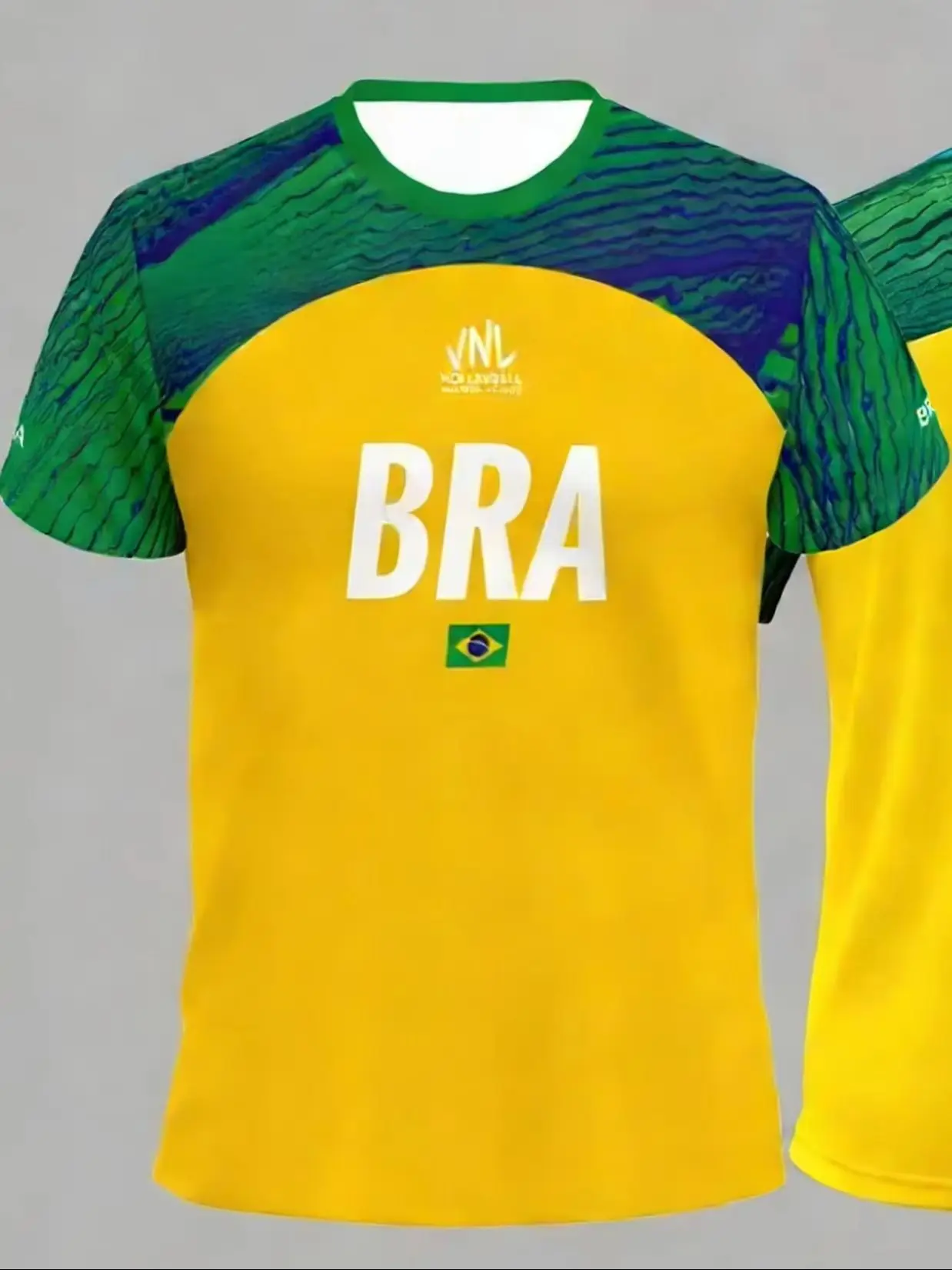 Brasilien VNL Volleyball-Uniform, Unisex, schnelltrocknend, atmungsaktives Sport-Trainings-T-Shirt, Nationalmannschafts-Flaggen-Druck – Detail 3