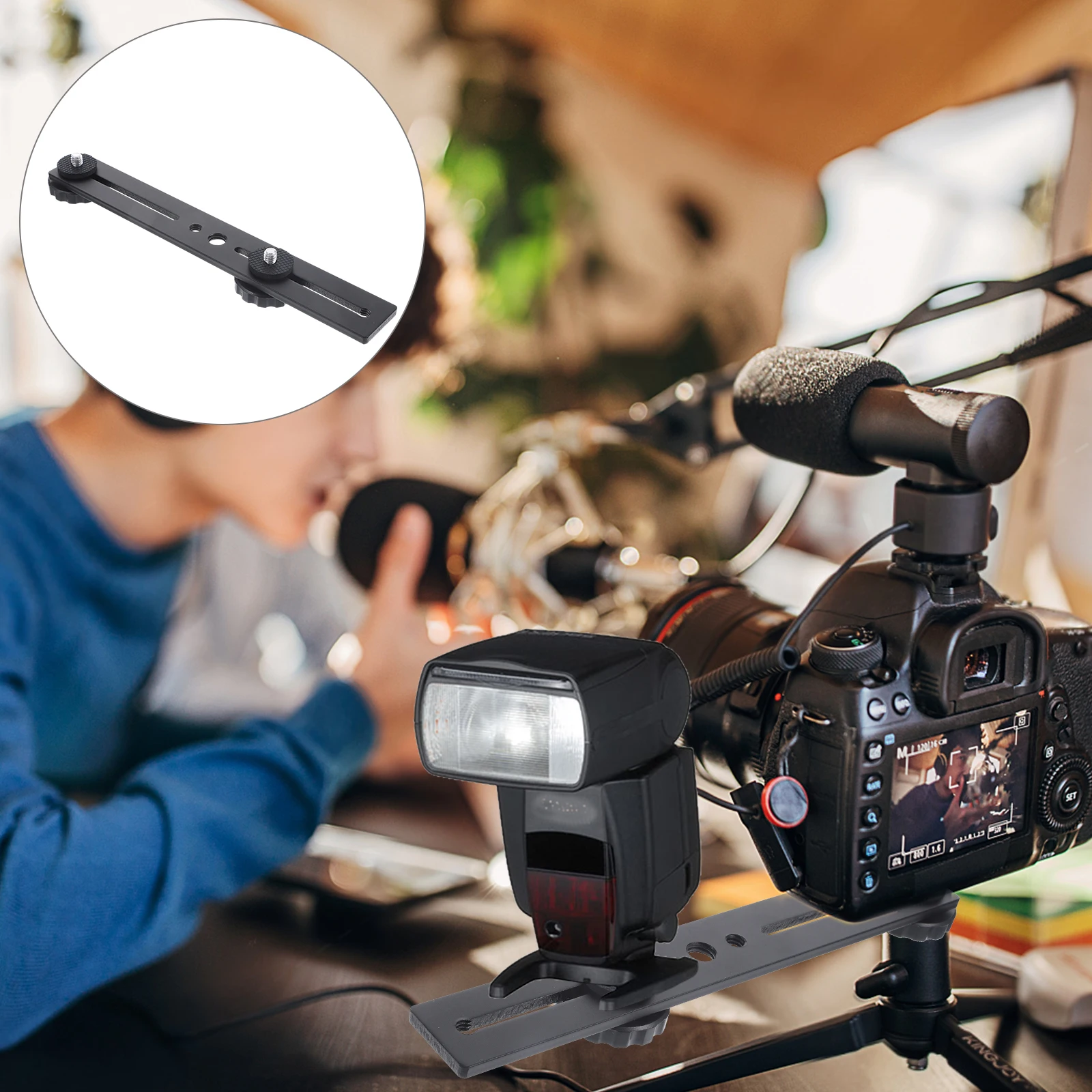 

Flash Bracket Light Stand Dual Mount Adjustable Extension Bar Light Holder Mic Rack Aluminum Alloy EVA