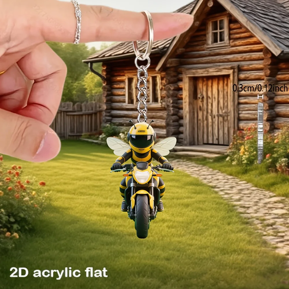 2D Fun Bee Rider Acrylic Keychain Bag Clasp Car Pendant Backpack Wedding Ornament Anniversary Christmas Halloween Birthday Gift