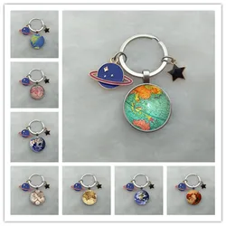 Fashion New World Map Keychain Glass Globe Jewelry Cosmic Stars Key Ring For People Who Love Earth Jewelry Gifts