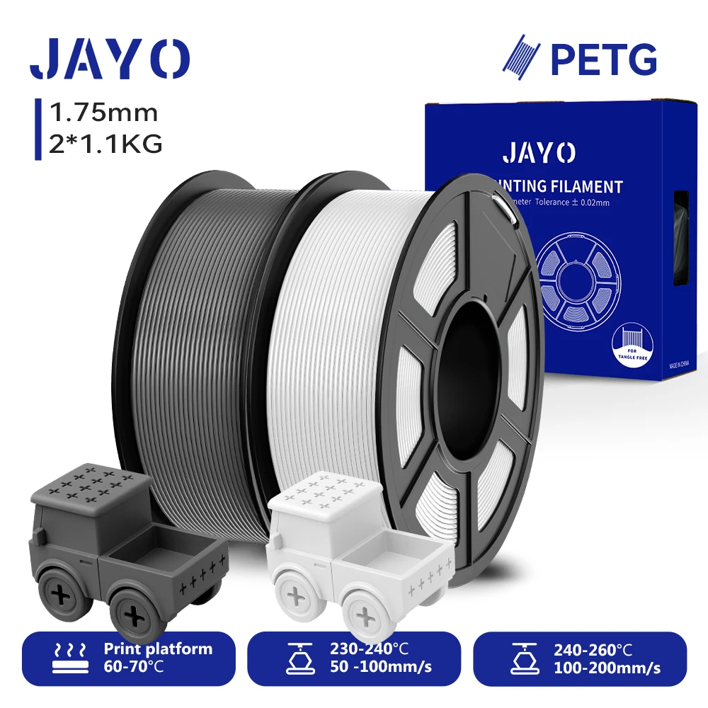JAYO 2,2 kg 3D-PETG-Druckerfilament, 1,75 mm PETG-Druckerfilament, ordentlich gewickeltes 3D-Druckmaterial für Bambu FDM 3D-Drucker