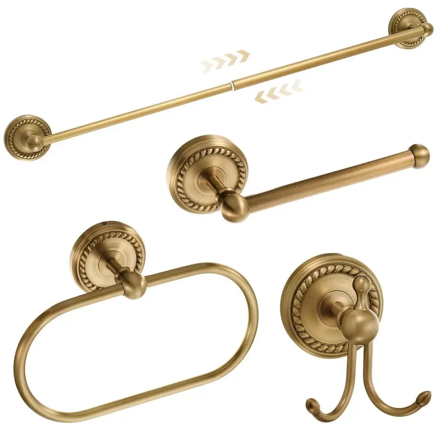 

Pcs Antique Brass Gold Bathroom Accessories Set WallMounted Towel Rack amp Towel Ring amp Toilet Paper Holder amp Robe Hook, Wal