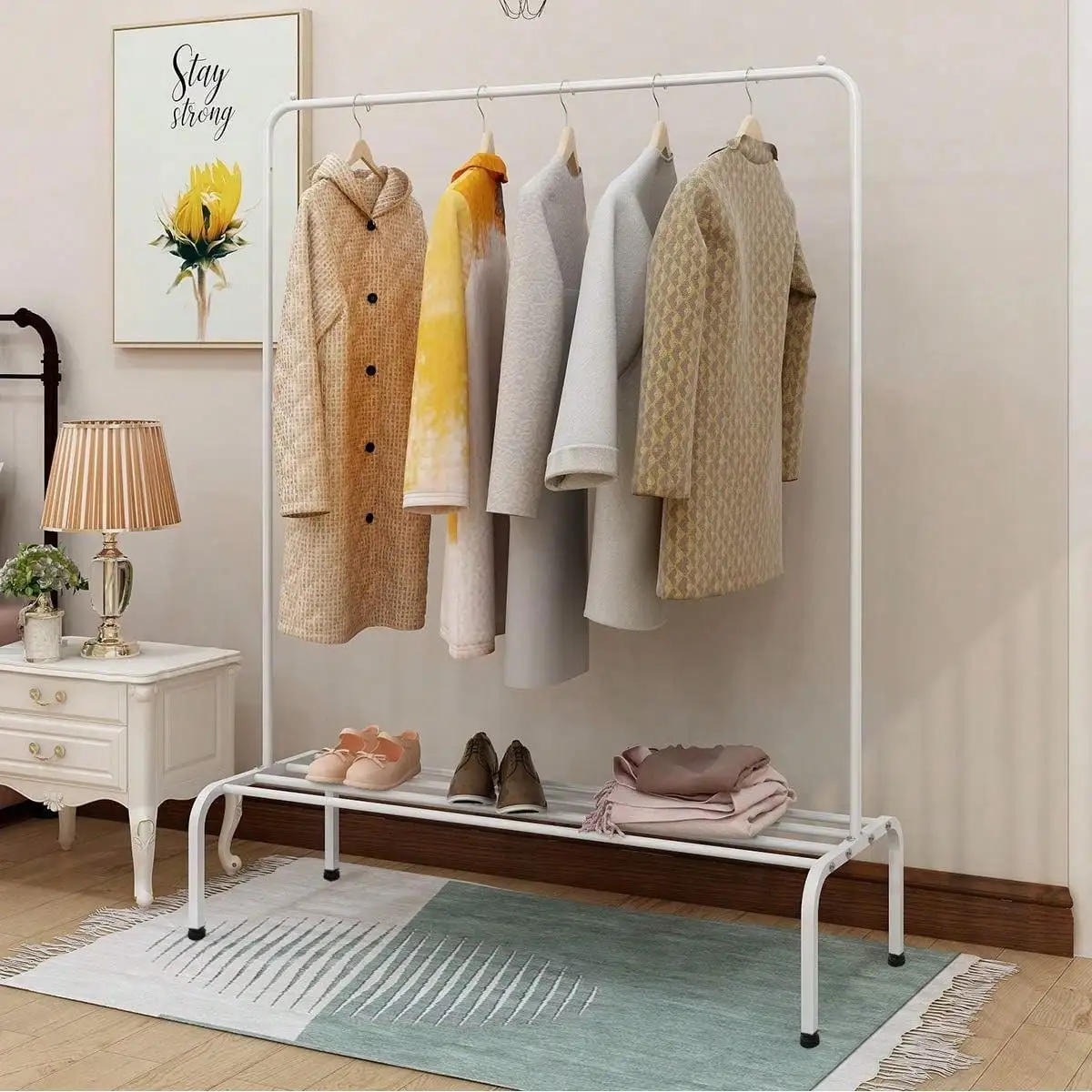 

Metal Garment Rack Heavy Duty Clothes Stand Rack With Top Rod And Lower Storage Shelf Industrial Clothes Rack For Indoor Bedroom