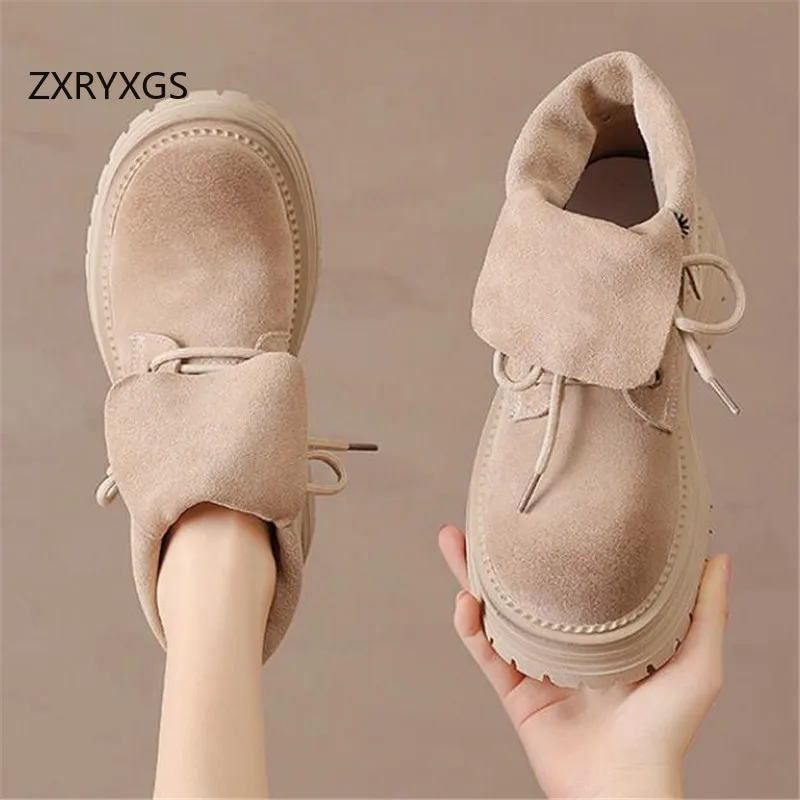 ZXRYXGS 2024 Superior Cow Suede Autumn Single Boots Roman Shoes Woman New Boots Thick Sole Non-slip Thick Mid Heels Roman Boots