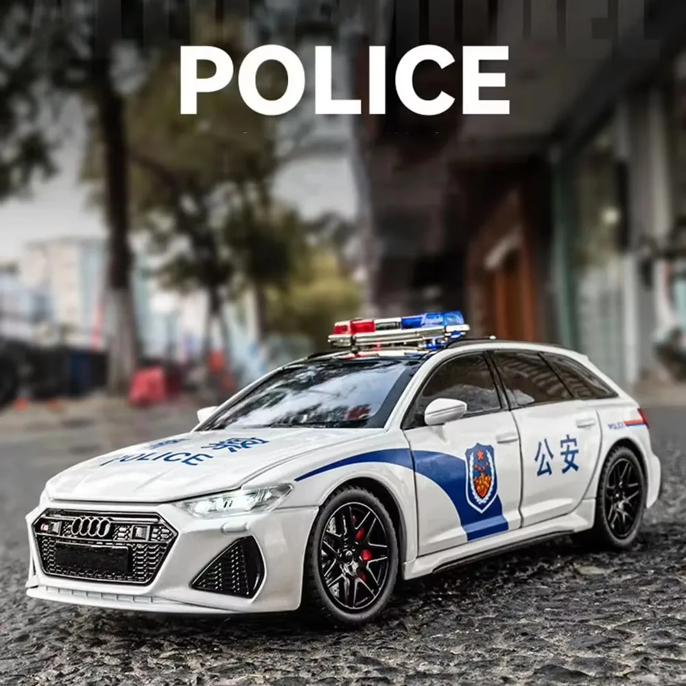 

1:24 Scale Alloy RS6 Police Car Toy Diecast Models 6 Doors Opened Vehicles Toys With Light And Music Cars Boys Birthday Presents