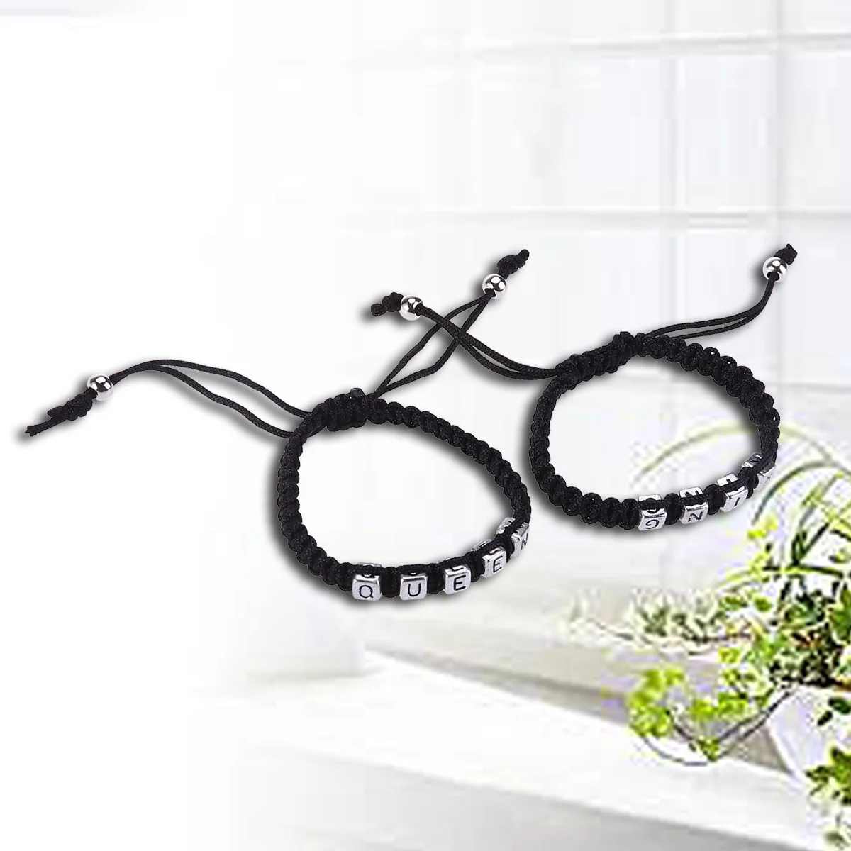 مجموعة أساور للأزواج مكونة من قطعتين من أساور العشاق المصنوعة يدويًا خفيفة الوزن ومتينة وتصميم رائع هدية مثالية لصديقها #2