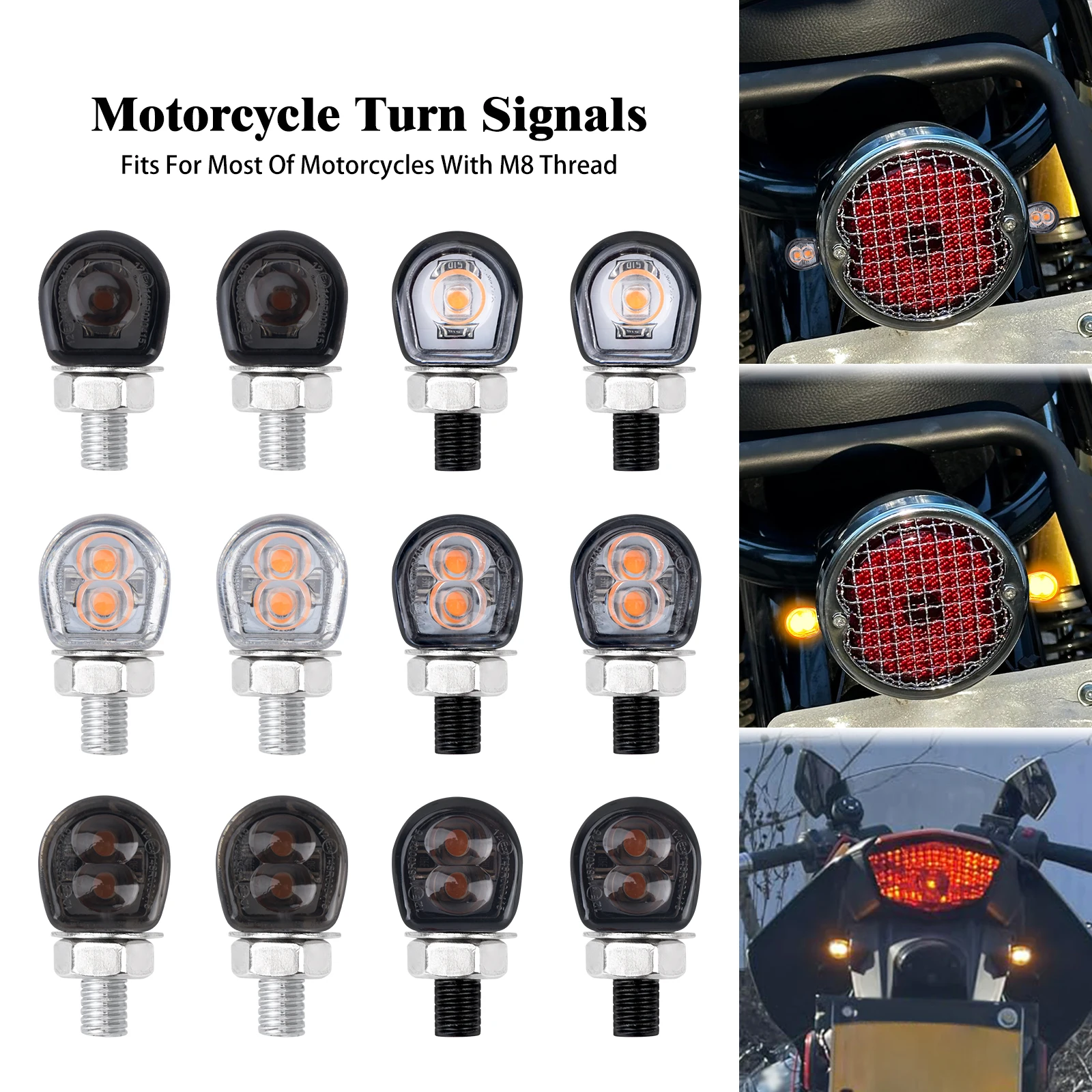 

Motorcycle LED Turn Signal 8mm Mini Indicators Rear Front Blinker Lights Amber Flasher Lamp Universal For Cafe Racer For Harley
