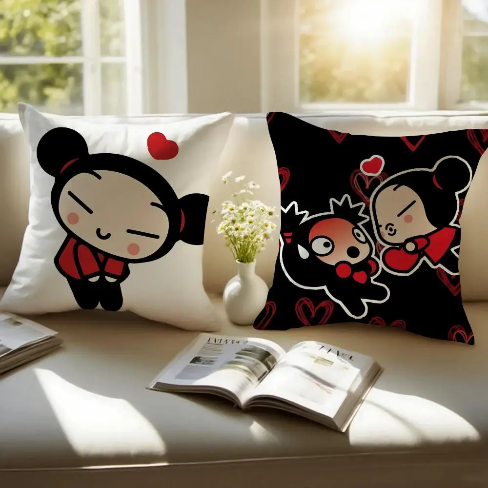 Kawaii P-Pucca Anime Cushion Cover Pillowcase Anti-dustmite Invisible Zipper Short Plush Sofa Cushion