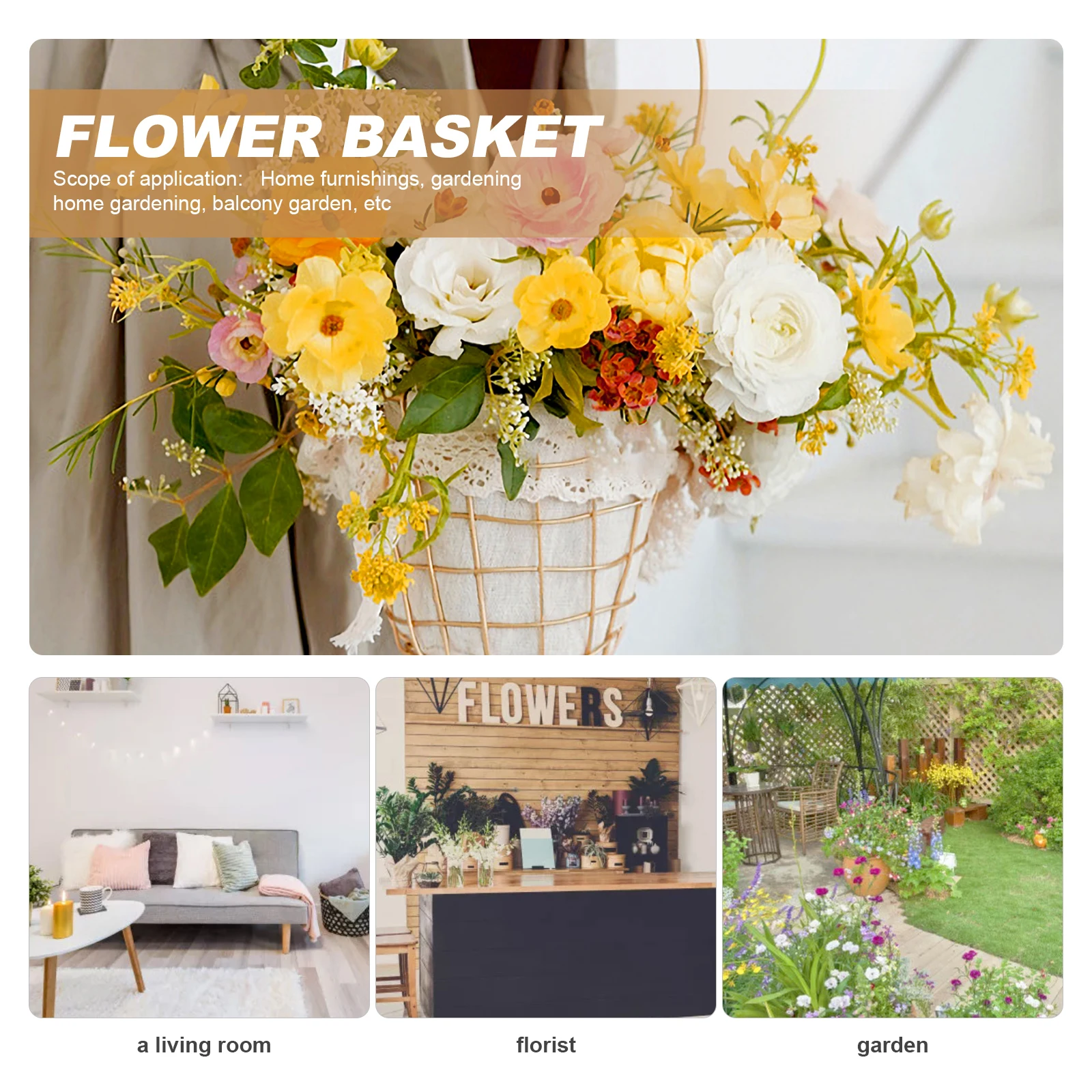 

Portable Flower Basket Elegant Multipurpose Plant Floral Iron Decor for Girl Fairy Mother